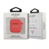 GUESS GUA2LSCHSR AirPods 1/2 raudono silikono dėklas su širdelės pakabuku, Charm Heart Collection