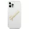 GUESS Vintage Script Gold kietas dėklas, skirtas Apple iPhone 12 Pro Max - permatomas