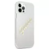 GUESS Vintage Script Gold kietas dėklas, skirtas Apple iPhone 12 Pro Max - permatomas