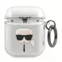 Karl Lagerfeld KLA2UKHGS AirPods 1/2 dėklas sidabrinis su blizgučiais ir Karlo galva