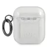 Karl Lagerfeld KLA2UKHGS AirPods 1/2 dėklas sidabrinis su blizgučiais ir Karlo galva
