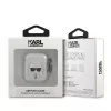Karl Lagerfeld KLA2UKHGS AirPods 1/2 dėklas sidabrinis su blizgučiais ir Karlo galva