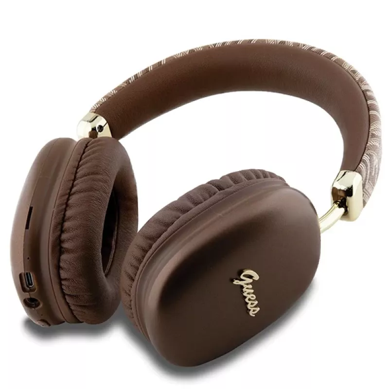 GUESS GUE003639 Gcube Metalinis Script logotipo ant ausų Bluetooth ausinės rudos