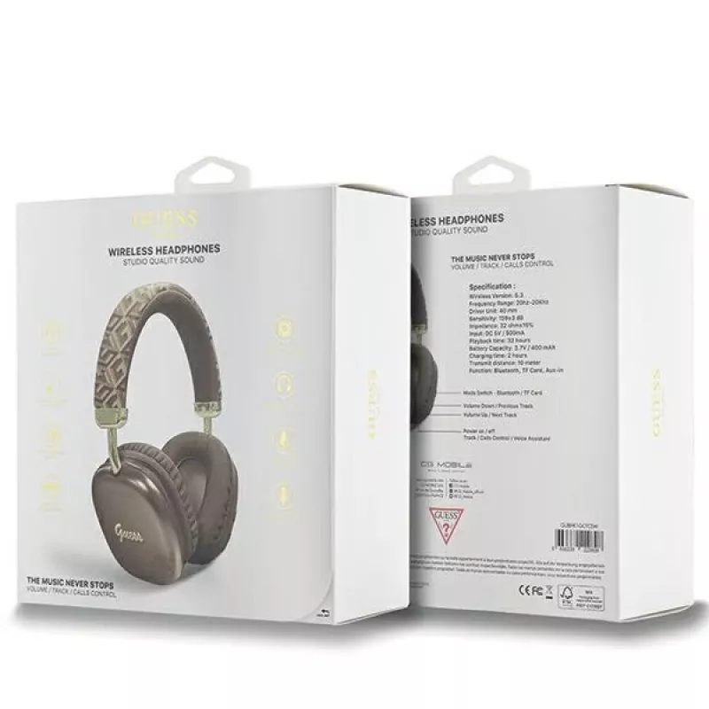 GUESS GUE003639 Gcube Metalinis Script logotipo ant ausų Bluetooth ausinės rudos