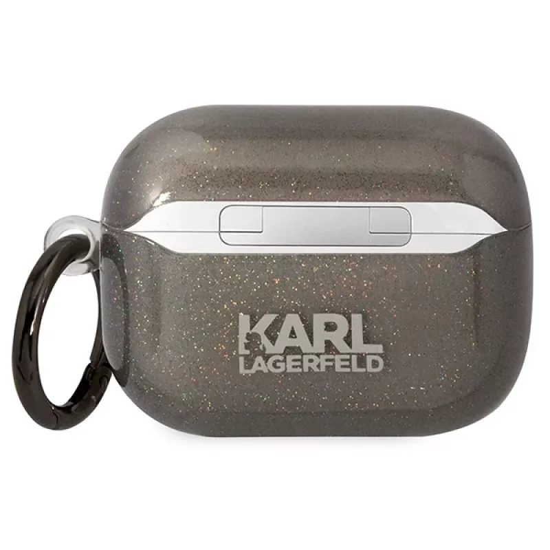 Karl Lagerfeld KLAPHNKCTGK AirPods Pro dėklas su blizgučiais Karl & Choupette juodas