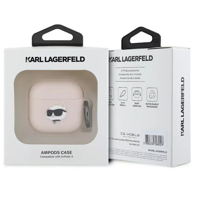 Karl Lagerfeld Silikoninis Choupette galvos 3D dėklas, skirtas AirPods 4 - rožinis