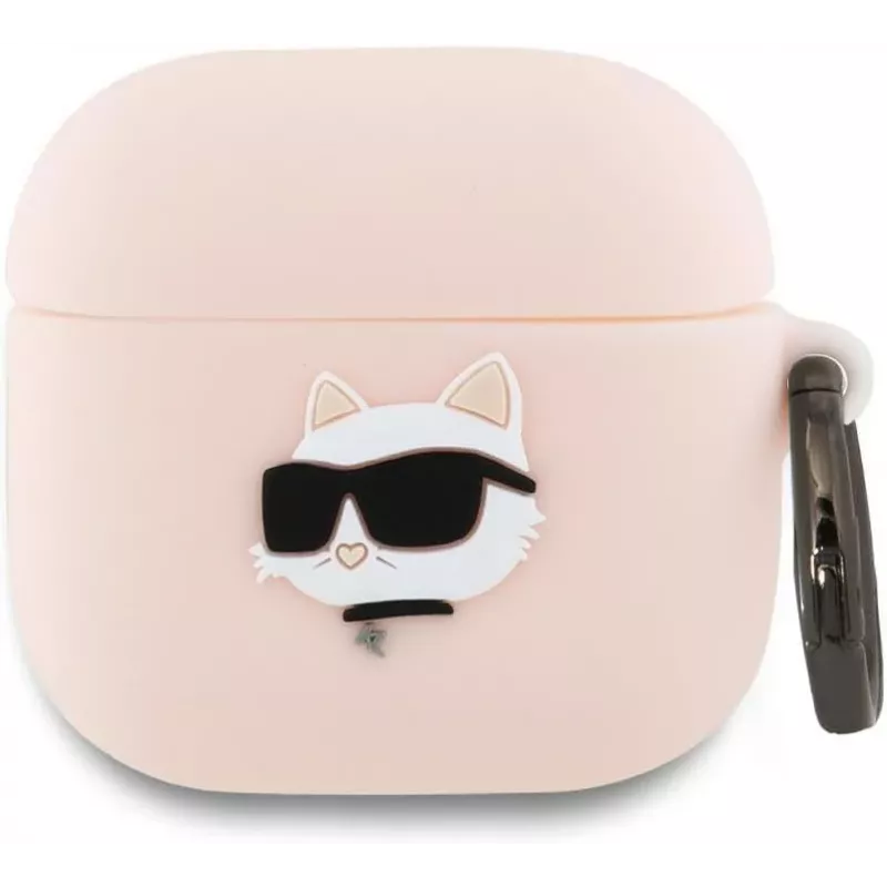 Karl Lagerfeld Silikoninis Choupette galvos 3D dėklas, skirtas AirPods 4 - rožinis