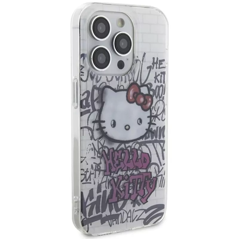 Hello Kitty HKHCP14XHDGPHT iPhone 14 Pro Max 6,7 colio baltas kietas dėklas IML Kitty On Bricks Graffiti