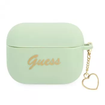 GUESS GUAPLSCHSN AirPods Pro dėklas žalias silikoninis su širdele Charm Heart kolekcija