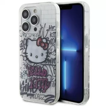 Hello Kitty HKHCP15LHDGPHT iPhone 15 Pro kietas dėklas IML Kitty On Bricks Graffiti baltas