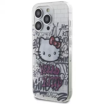 Hello Kitty HKHCP15LHDGPHT iPhone 15 Pro kietas dėklas IML Kitty On Bricks Graffiti baltas