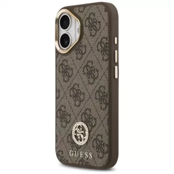 GUESS 4G Strass Logo ir didelio dirželio metalinių mygtukų MagSafe dėklas, skirtas iPhone 17 - ruda
