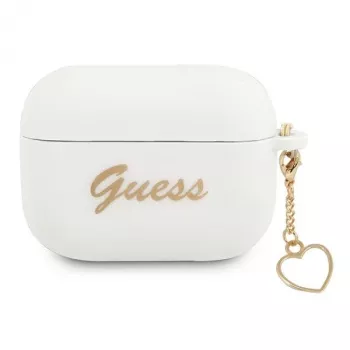 Guess GUAPLSCHSH AirPods Pro dėklas baltas silikoninis su širdelės pakabuku Charm Heart kolekcija