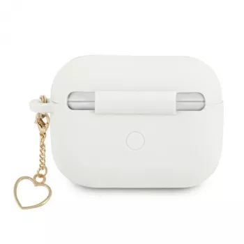 Guess GUAPLSCHSH AirPods Pro dėklas baltas silikoninis su širdelės pakabuku Charm Heart kolekcija