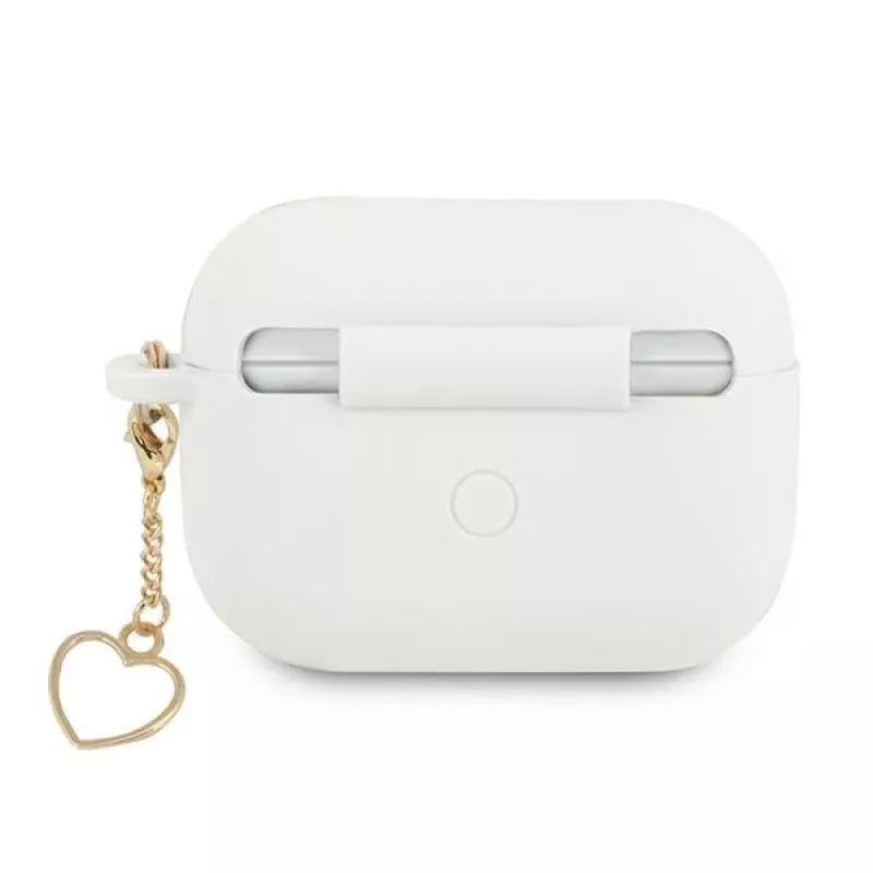 Guess GUAPLSCHSH AirPods Pro dėklas baltas silikoninis su širdelės pakabuku Charm Heart kolekcija