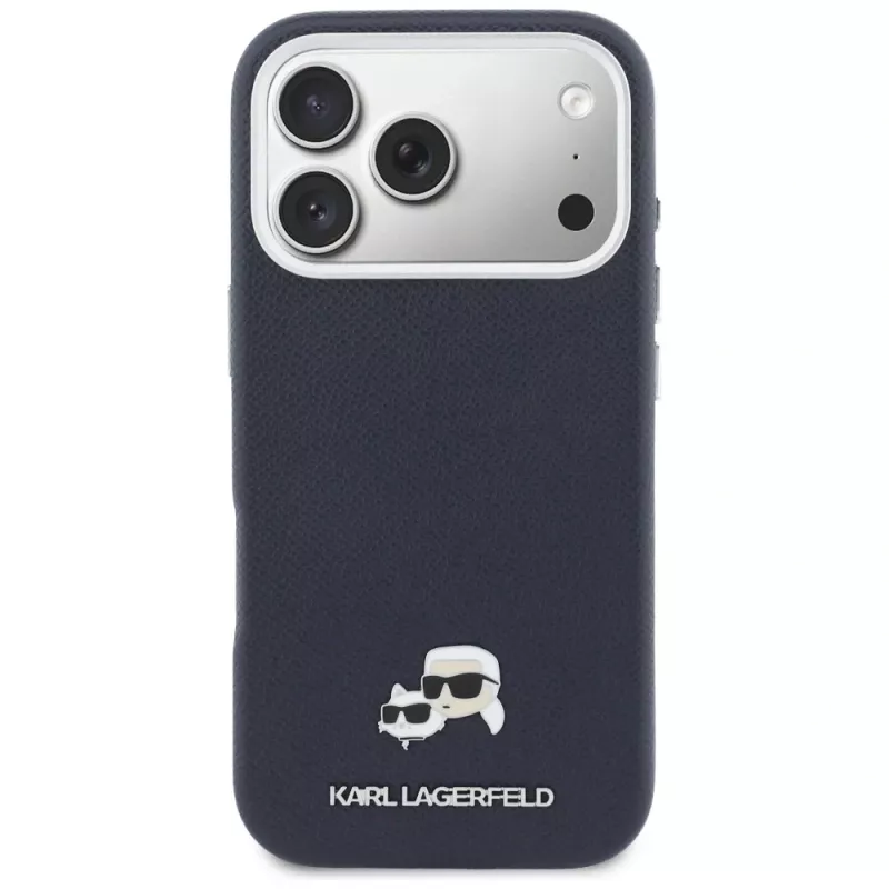 Karl Lagerfeld Karl & Choupette Head Pins Saffiano dėklas su MagSafe, skirtas iPhone 17 Pro – mėlynas