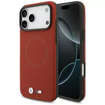BMW M FW Metal Logo MagSafe dėklas, skirtas iPhone 17 Pro Max, raudonas