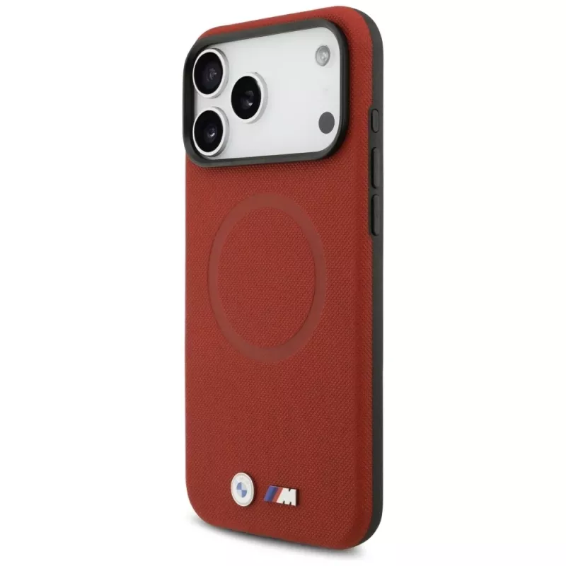 BMW M FW Metal Logo MagSafe dėklas, skirtas iPhone 17 Pro Max, raudonas