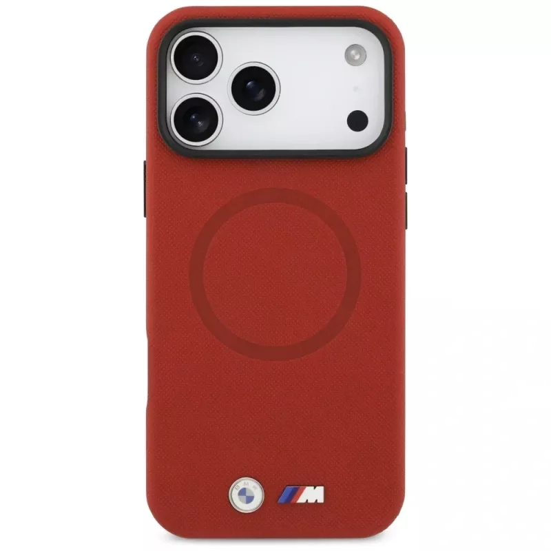 BMW M FW Metal Logo MagSafe dėklas, skirtas iPhone 17 Pro Max, raudonas