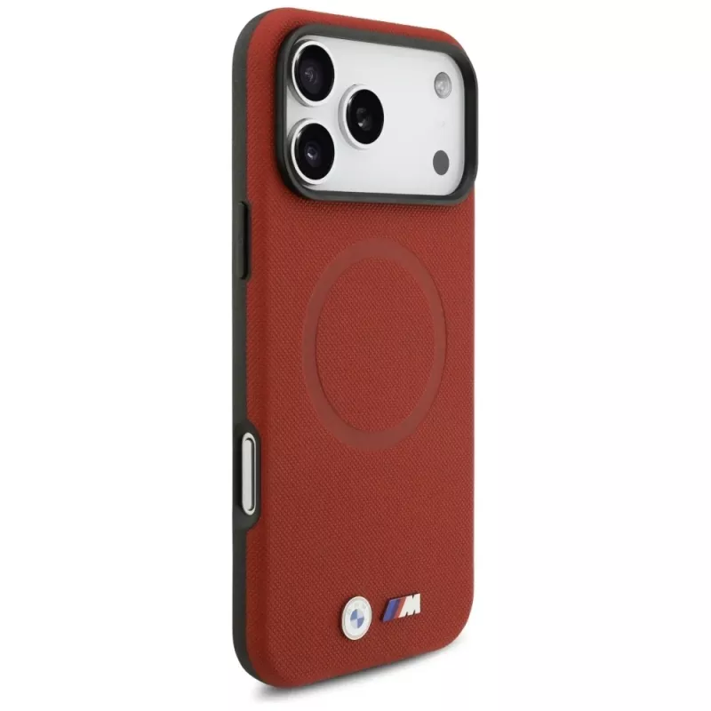 BMW M FW Metal Logo MagSafe dėklas, skirtas iPhone 17 Pro Max, raudonas