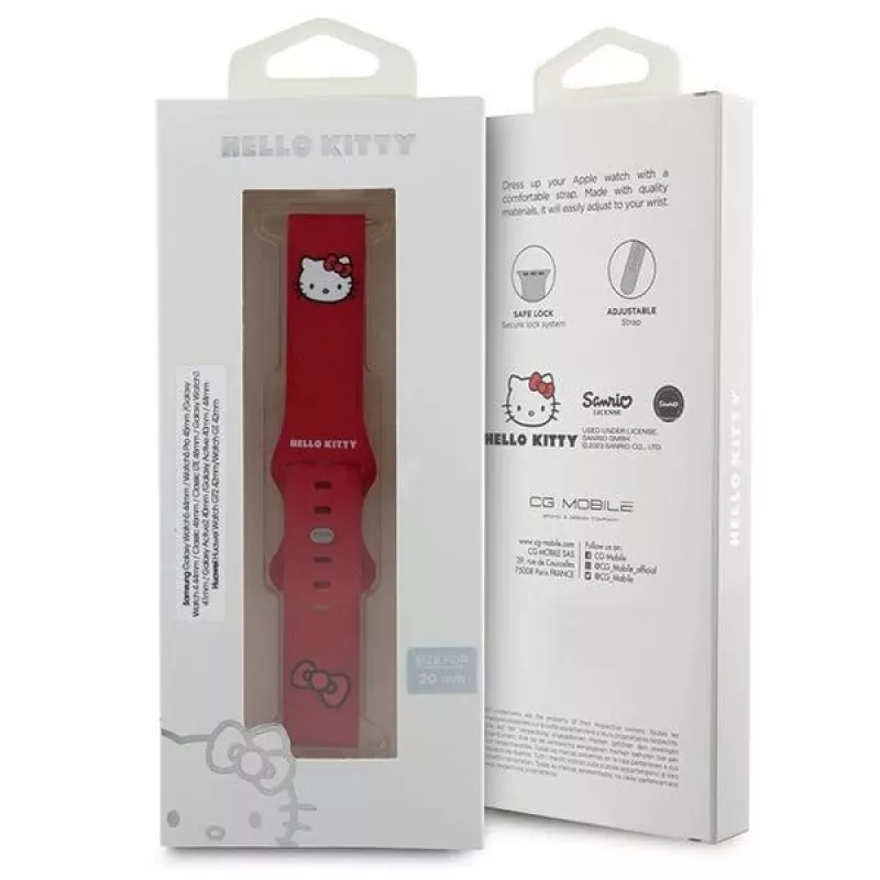 Hello Kitty Universalus silikoninis laikrodžio dirželis HKUWMSCHBLR raudonas su Kitty galvute 20mm