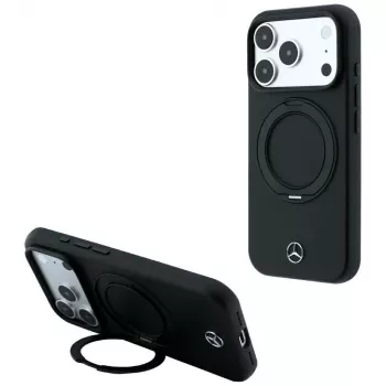 Mercedes-Benz odinis dėklas su žiediniu stovu MagSafe, skirtas iPhone 18 Pro / 17 Pro, juodas