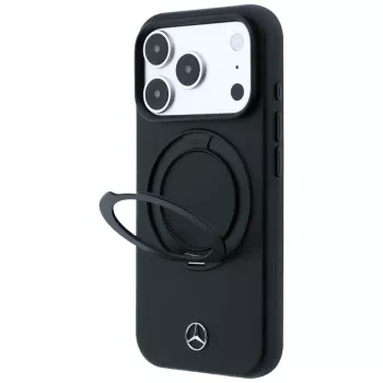 Mercedes-Benz odinis dėklas su žiediniu stovu MagSafe, skirtas iPhone 18 Pro / 17 Pro, juodas