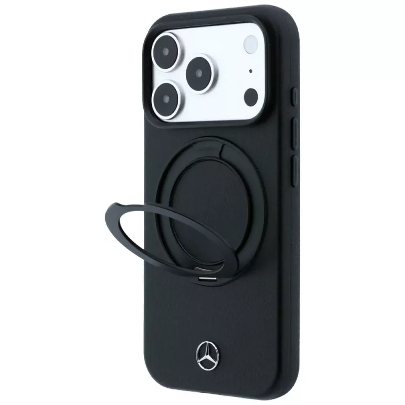 Mercedes-Benz odinis dėklas su žiediniu stovu MagSafe, skirtas iPhone 18 Pro / 17 Pro, juodas