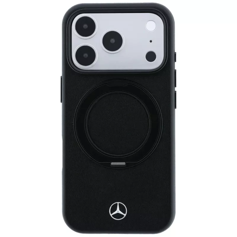 Mercedes-Benz odinis dėklas su žiediniu stovu MagSafe, skirtas iPhone 18 Pro / 17 Pro, juodas