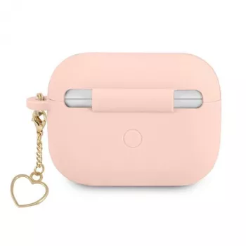 GUESS AirPods Pro dangtelis rožinis silikoninis su širdele Charm Heart kolekcija