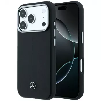 Mercedes Leather Semi Wrap Iconic Line MagSafe dėklas, skirtas iPhone 18 Pro Max / 17 Pro Max - juodas