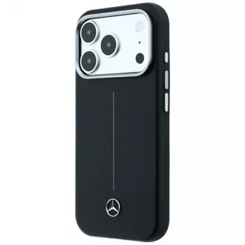 Mercedes Leather Semi Wrap Iconic Line MagSafe dėklas, skirtas iPhone 18 Pro Max / 17 Pro Max - juodas