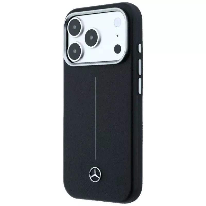 Mercedes Leather Semi Wrap Iconic Line MagSafe dėklas, skirtas iPhone 18 Pro Max / 17 Pro Max - juodas