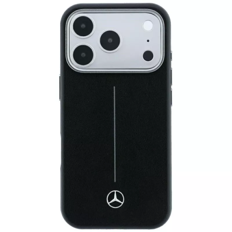 Mercedes Leather Semi Wrap Iconic Line MagSafe dėklas, skirtas iPhone 18 Pro Max / 17 Pro Max - juodas