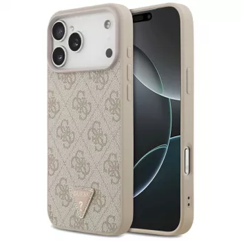 GUESS Leather 4G Triangle Strass MagSafe dėklas, skirtas iPhone 18 Pro Max / 17 Pro Max - rožinis