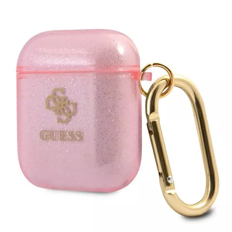 GUESS Glitter Collection apsauginis dėklas Apple AirPods 1/2 - rožinis
