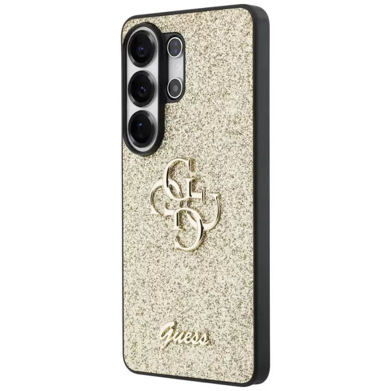 GUESS Fixed Glitter Big 4G Metal Logo dėklas, skirtas Samsung Galaxy S26 Ultra - auksinis