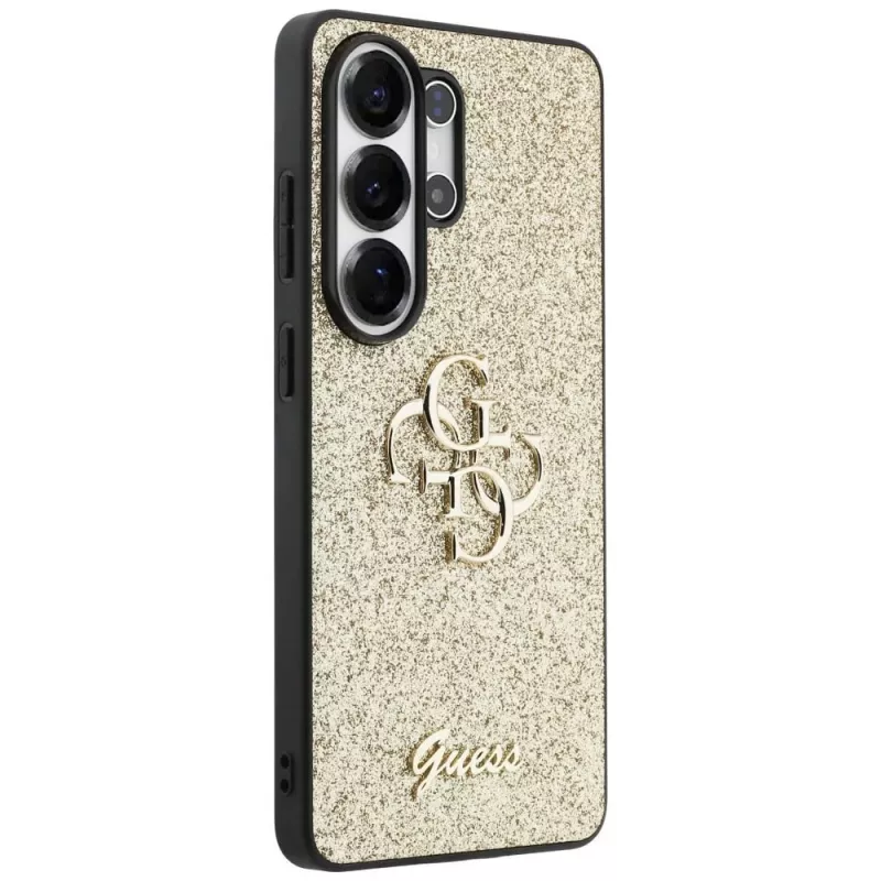 GUESS Fixed Glitter Big 4G Metal Logo dėklas, skirtas Samsung Galaxy S26 Ultra - auksinis
