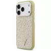 GUESS Glitter Triangle Logo MagSafe dėklas, skirtas iPhone 17 Pro - auksinis