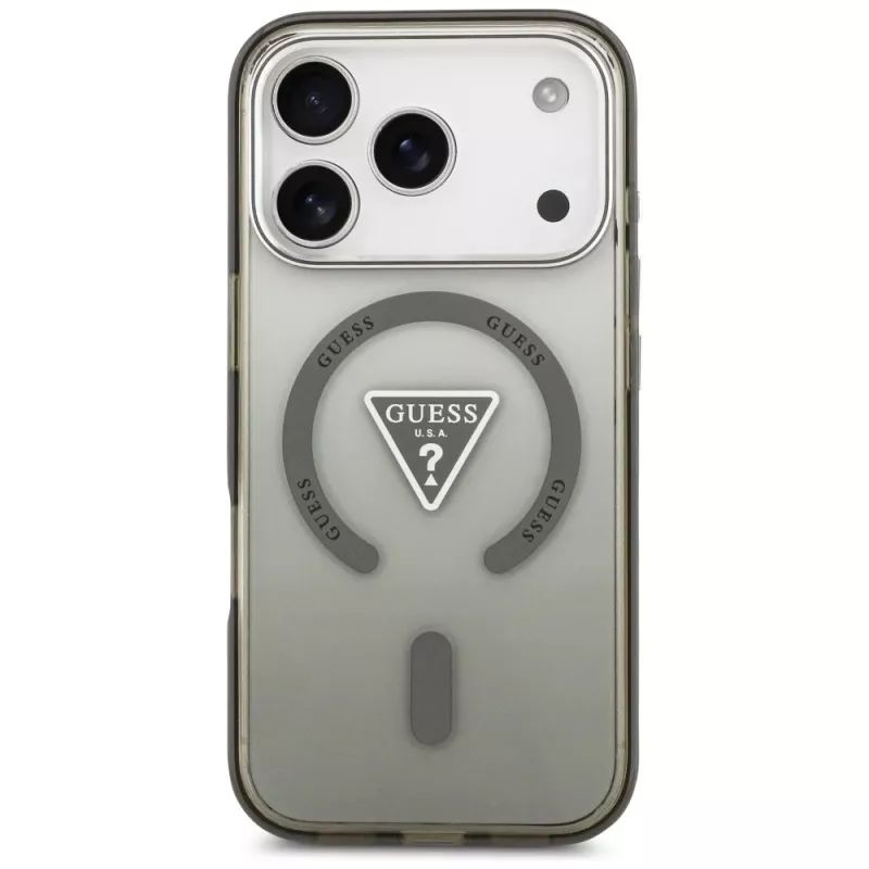 GUESS IML Gradient Triangle Logo MagSafe dėklas, skirtas iPhone 17 Pro - chaki