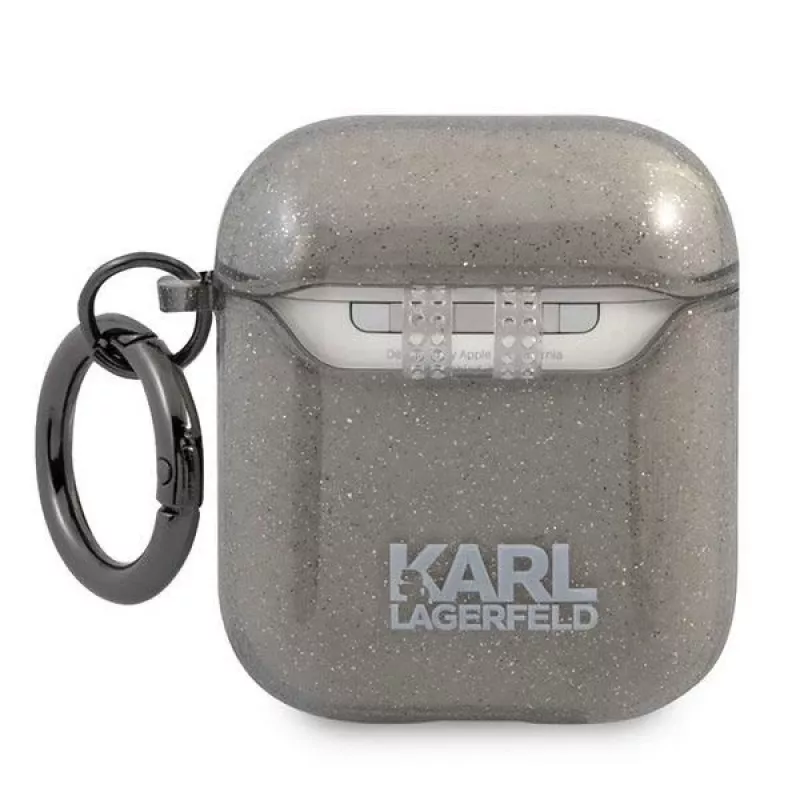 Karl Lagerfeld KLA2UKHGK AirPods 1/2 dėklas juodas su blizgučiais Karl's Head