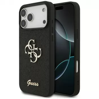 GUESS Fixed Glitter Big 4G dėklas, skirtas iPhone 18 Pro Max / 17 Pro Max - juodas
