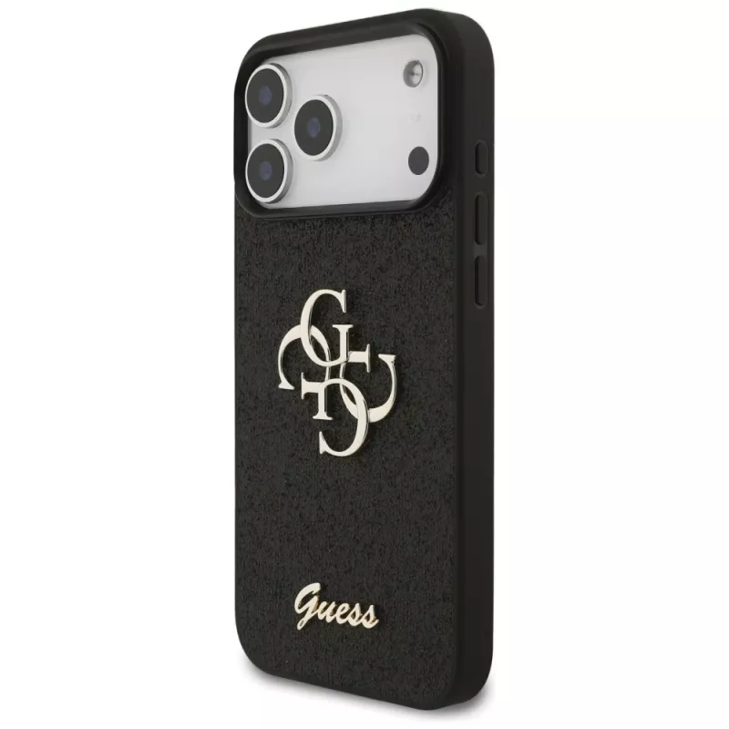 GUESS Fixed Glitter Big 4G dėklas, skirtas iPhone 18 Pro Max / 17 Pro Max - juodas