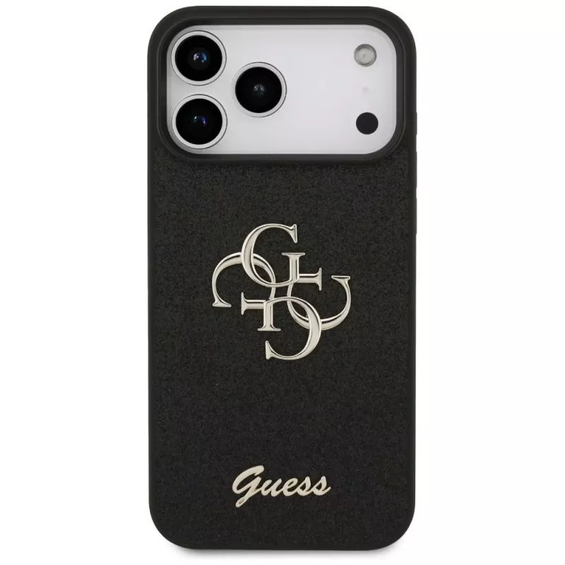 GUESS Fixed Glitter Big 4G dėklas, skirtas iPhone 18 Pro Max / 17 Pro Max - juodas