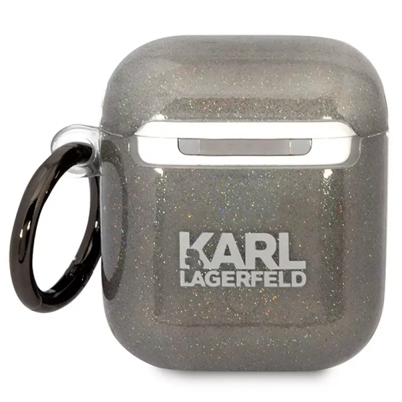 Karl Lagerfeld KLA2HNKCTGK AirPods 1/2 dėklas juodas su blizgučiais Karl & Choupette