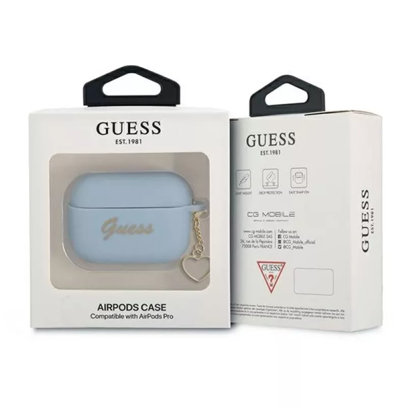 Guess GUAPLSCHSB AirPods Pro dangtelis mėlynas silikoninis su širdele Charm Heart kolekcija