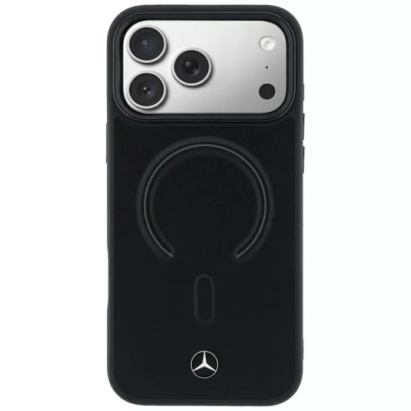 Mercedes-Benz Genuine Leather MagSafe dėklas, skirtas iPhone 18 Pro / 17 Pro, juodos spalvos