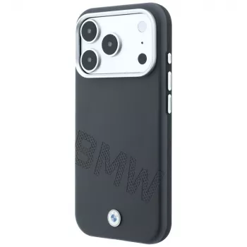 BMW Sign Inclined Deboss Letters MagSafe dėklas, skirtas iPhone 18 Pro Max / 17 Pro Max - pilkas