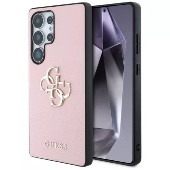 GUESS Grained Big 4G Logo Small Classic Logo dėklas, skirtas Samsung Galaxy S25 Ultra - rožinis
