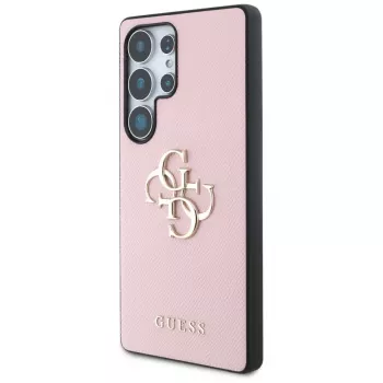 GUESS Grained Big 4G Logo Small Classic Logo dėklas, skirtas Samsung Galaxy S25 Ultra - rožinis